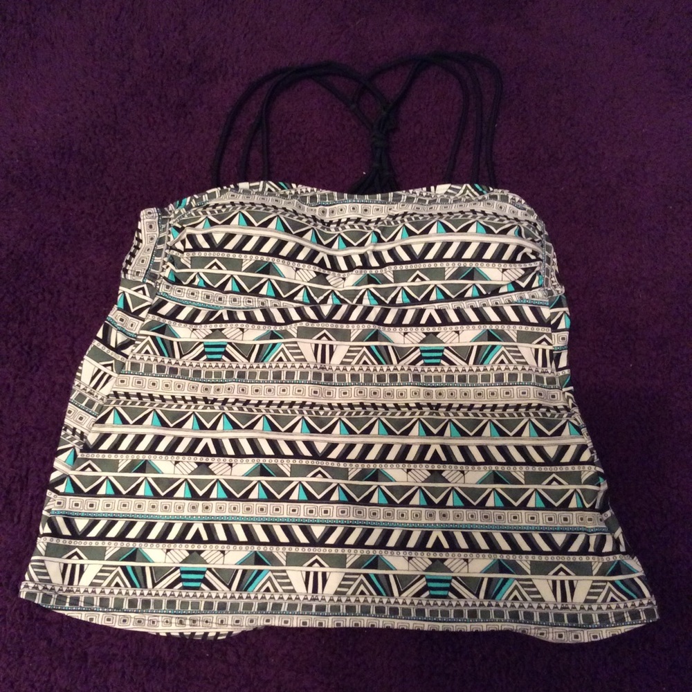 Aztec tie back tankini bathing suit top